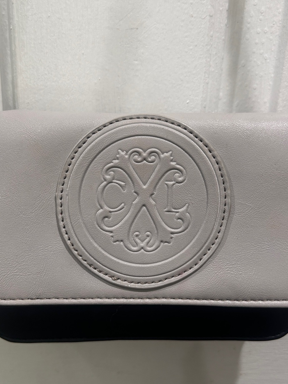 Christian Lacroix Light Gray Clutch with Embossed Crest